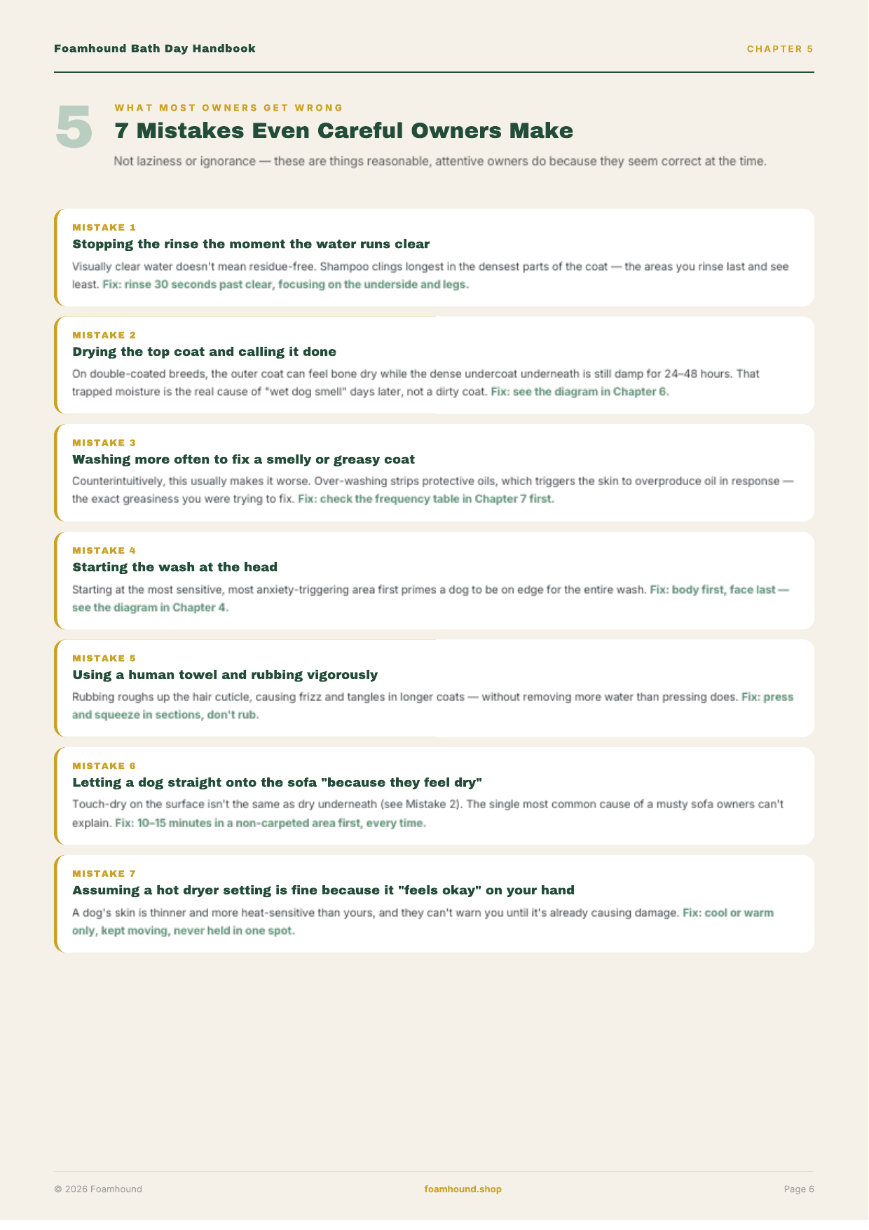 Foamhound Bath Day Handbook - Free Sample Page: 7 Mistakes Even Careful Owners Make