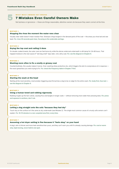 Foamhound Bath Day Handbook - Free Sample Page: 7 Mistakes Even Careful Owners Make